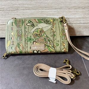 Sakroots Olive Owl Pattern Wristlet